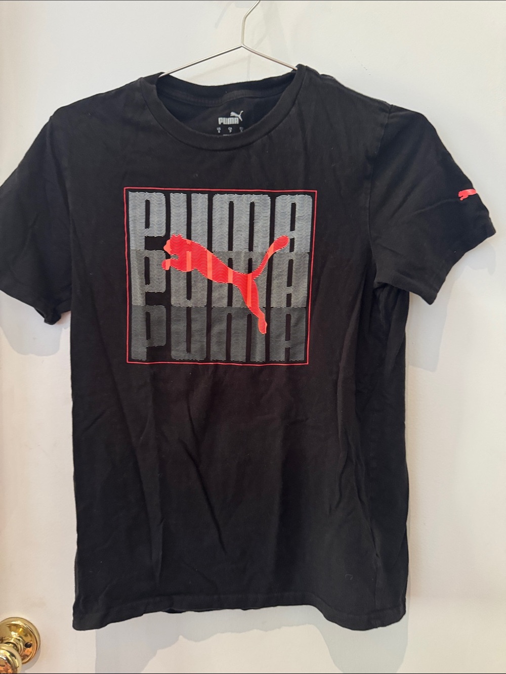 Puma Black Tee with Red Puma Cat and Gray Graphic